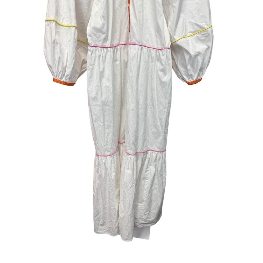 STAUD Demi Dress Womens White PoplinβRainbow Stitching Maxi Tiered Cotton Medium - Picture 7 of 10